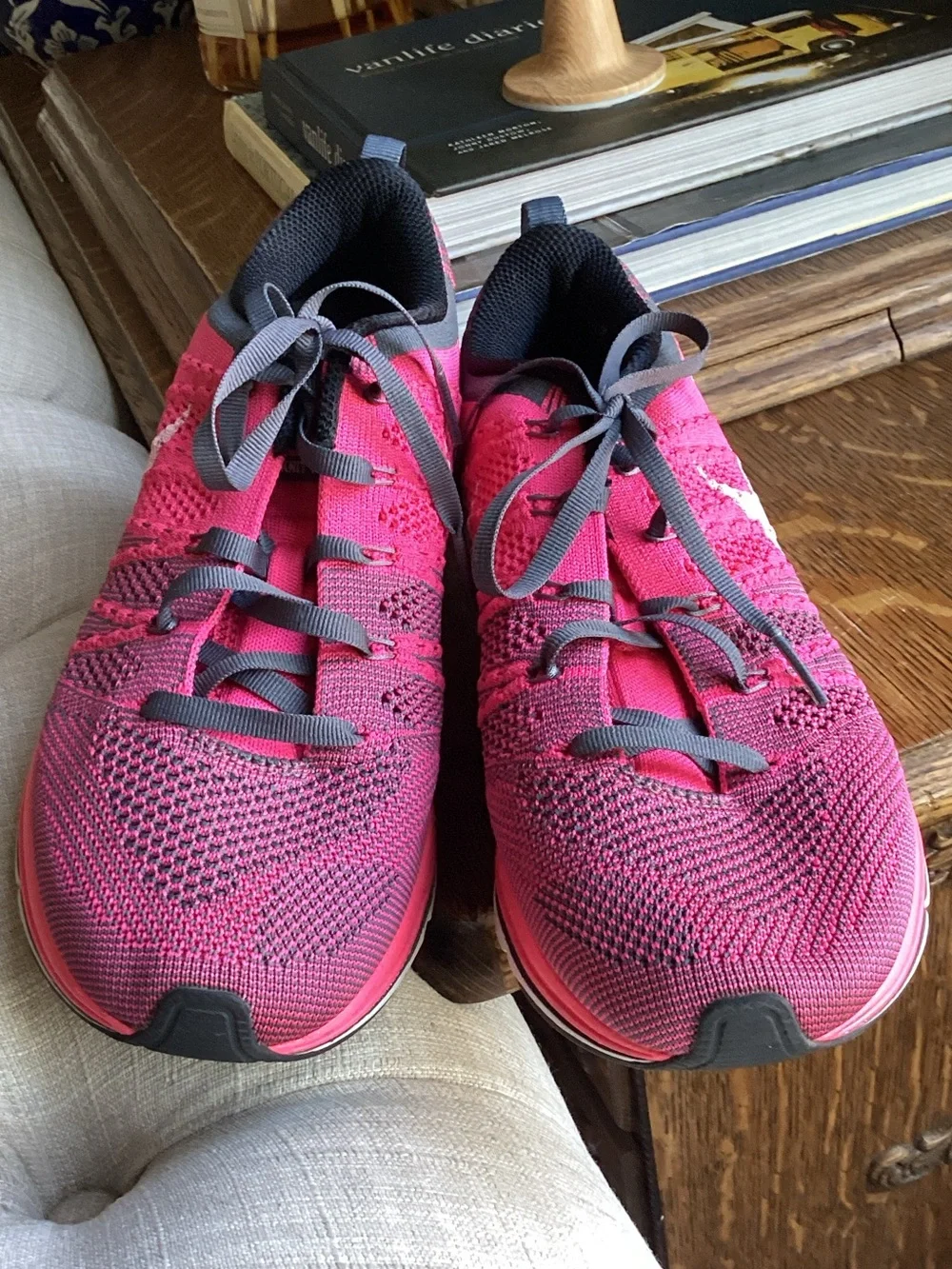 Nike Women's Flyknit Running Shoes - Pink with Gray Accents